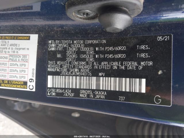 2021 TOYOTA 4RUNNER JTEKU5JR7M5940176 Photo 8