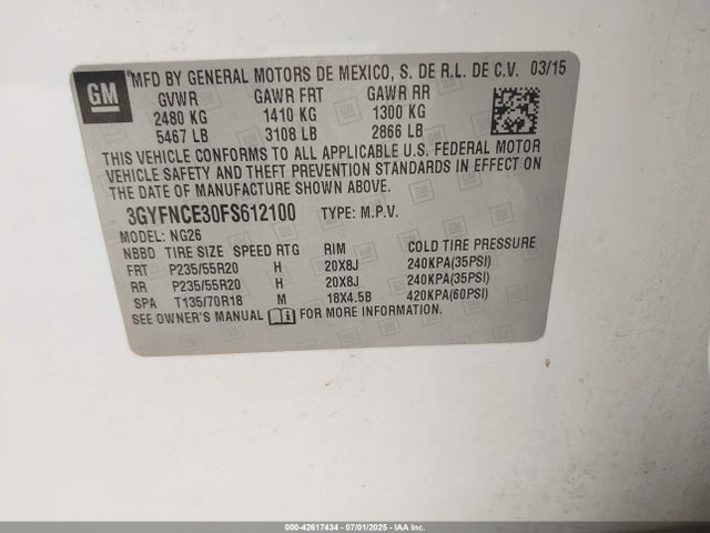 2015 CADILLAC SRX 3GYFNCE30FS612100 Photo 8
