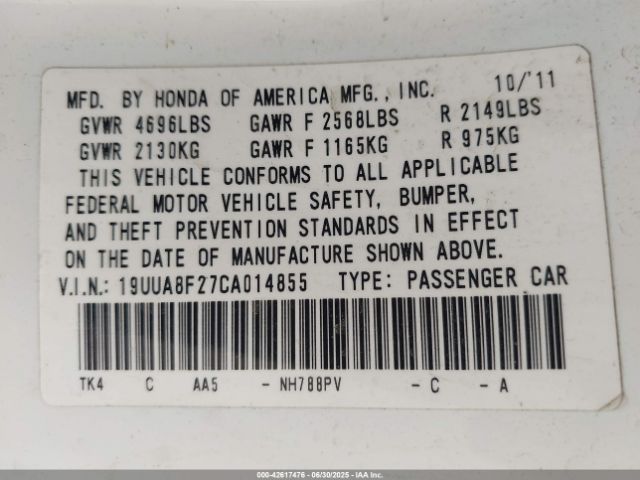 2012 ACURA TL 19UUA8F27CA014855 Photo 8