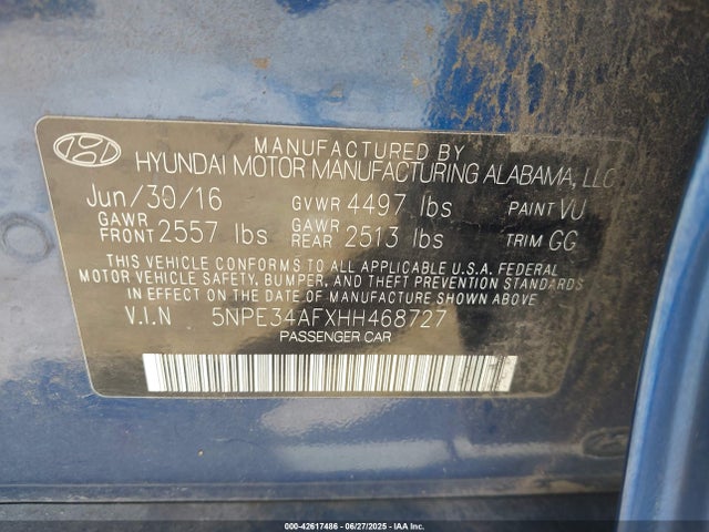 5NPE34AFXHH468727 Hyundai 2017