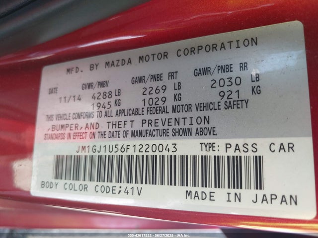 JM1GJ1U56F1220043 Mazda 2015
