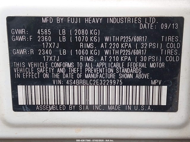 Subaru 2.5na u5 2014 4S4BRBLC2E3229975 Image 9
