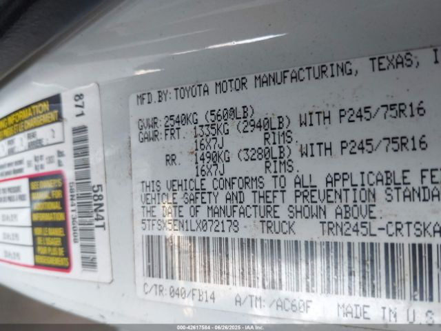 2020 TOYOTA TACOMA 5TFSX5EN1LX072178 Photo 8