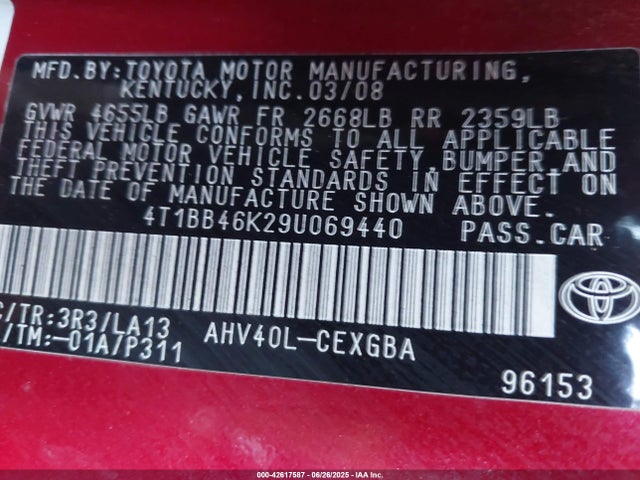 Aukcja sprzedaży 2009 Toyota Camry Hybrid, vin: 4T1BB46K29U069440, numer aukcji: 42617587