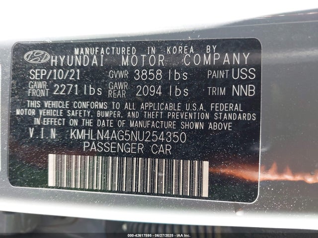 KMHLN4AG5NU254350 Hyundai mpi nu pe