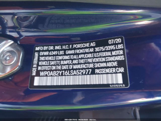 2020 PORSCHE TAYCAN WP0AB2Y16LSA52977 Photo 8