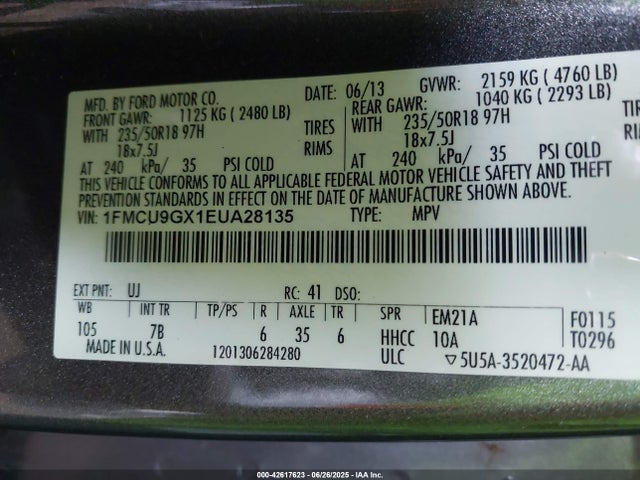 1FMCU9GX1EUA28135 Ford 2014