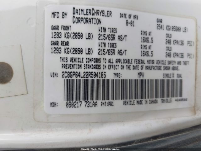 2002 CHRYSLER TOWN & COUNTRY 2C8GP64L22R504185 Photo 8