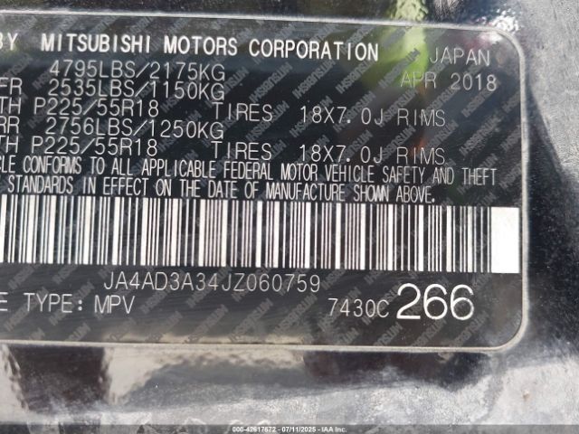 2018 MITSUBISHI OUTLANDER JA4AD3A34JZ060759 Photo 8