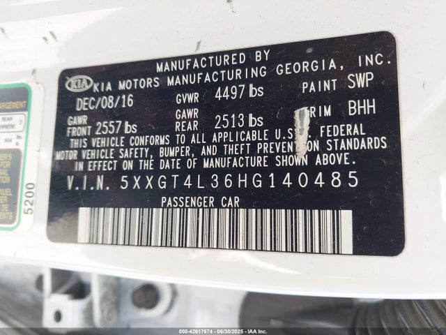 5XXGT4L36HG140485 KIA g 2.4 dohc gdi