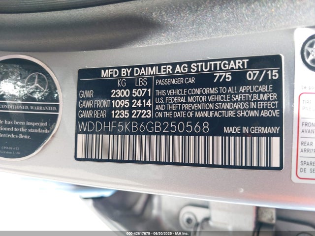 WDDHF5KB6GB250568 Mercedes-Benz E-Class