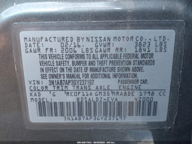3N1AB7AP3GY237197 Nissan 2016
