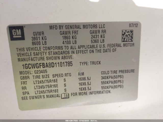 2013 CHEVROLET EXPRESS 2500 1GCWGFBA8D1101785 Photo 8