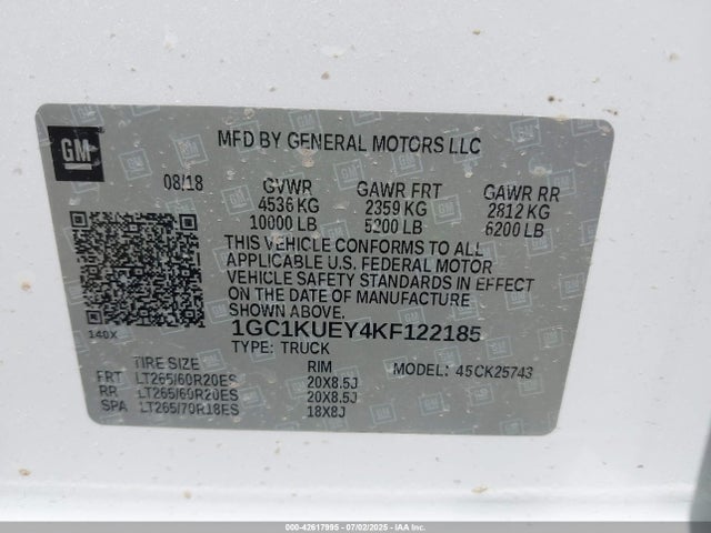 1GC1KUEY4KF122185 Chevrolet l5p - direct injection, duramax, gen 5, var 1