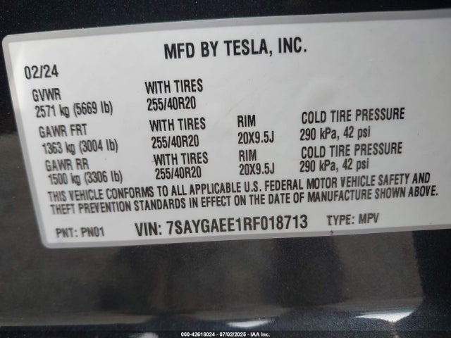 2024 TESLA MODEL Y 7SAYGAEE1RF018713 Photo 8