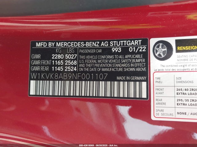 W1KVK8AB9NF001107 Mercedes-Benz m176