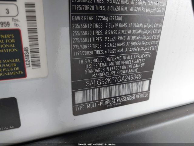2016 LAND ROVER RANGE ROVER SALGS2KF7GA249348 Photo 8