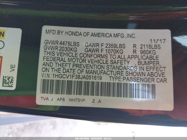 1HGCV1F38JA051619 Honda Accord Sport