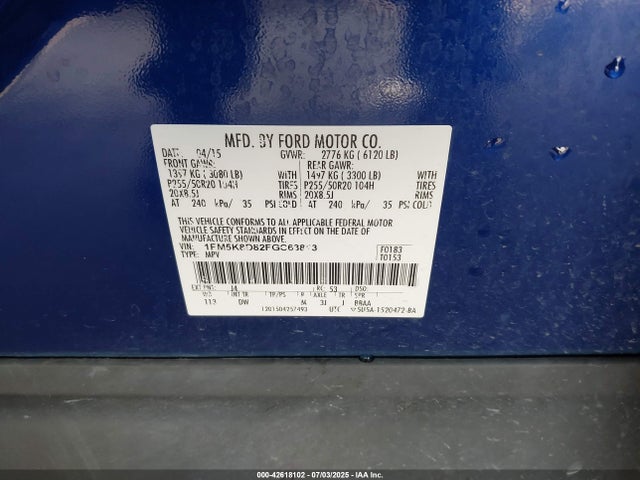Ford 2015 2015 1FM5K8D82FGC63813 Image 9