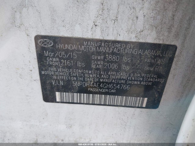 Hyundai dohc mpi nu 2016 5NPDH4AE4GH654766 Image 9