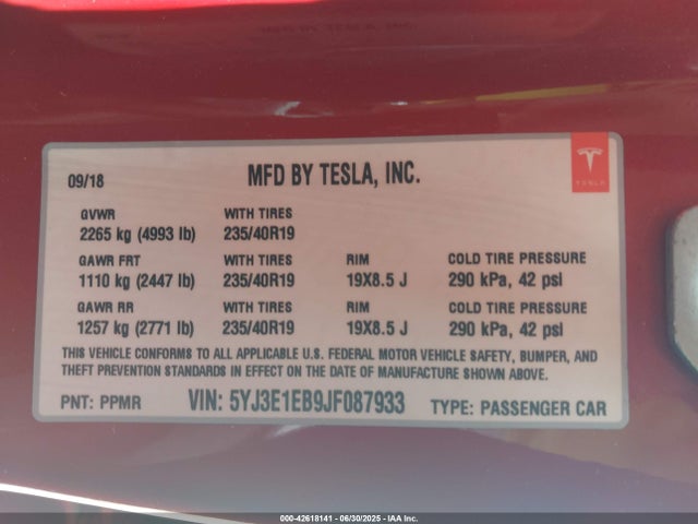 2018 TESLA MODEL 3 5YJ3E1EB9JF087933 Photo 8