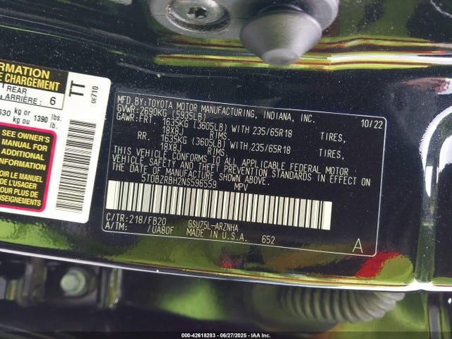5TDBZRBH2NS596559 Toyota 2gr-fks