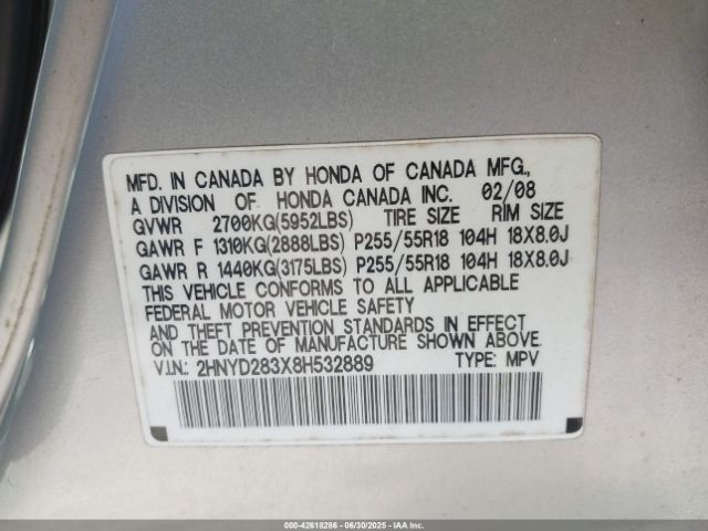 2008 ACURA MDX 2HNYD283X8H532889 Photo 8