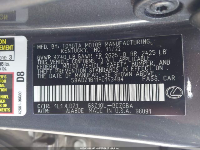2023 LEXUS ES 350 58ADZ1B11PU143484 Photo 8