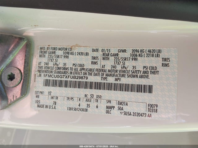 1FMCU0G7XFUB29879 Ford 2015