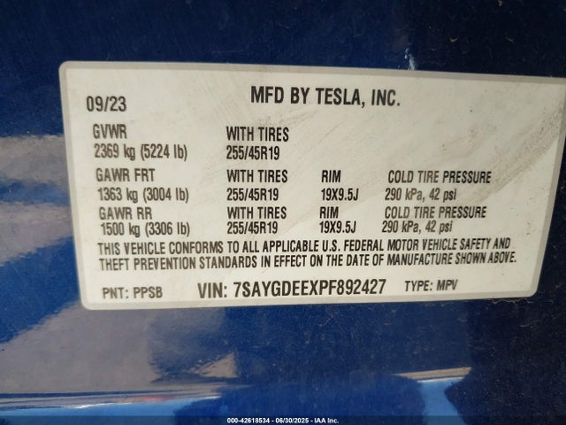 2023 TESLA MODEL Y 7SAYGDEEXPF892427 Photo 8