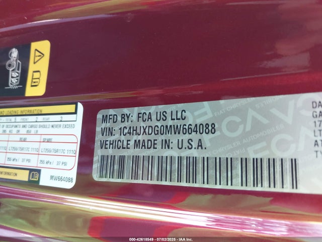 1C4HJXDG0MW664088 Jeep 2021