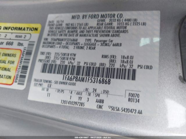 2015 FORD MUSTANG 1FA6P8AM1F5316868 Photo 8