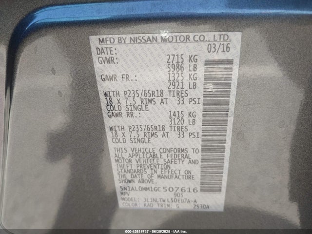 5N1AL0MM1GC507616 Infiniti QX60