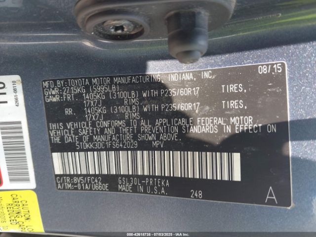 5TDKK3DC1FS642029 Toyota 2gr-fks