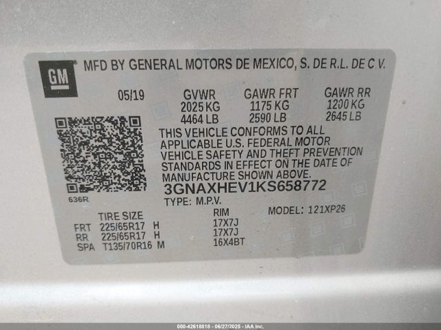 3GNAXHEV1KS658772 Chevrolet lyx - direct injection, vvt, fgt, turbo, alum, gen1