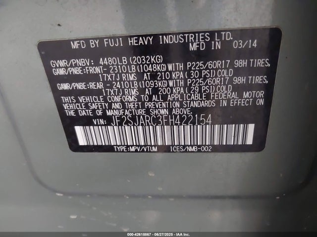 Subaru 2.5na u5 2015 JF2SJARC3FH422154 Image 9