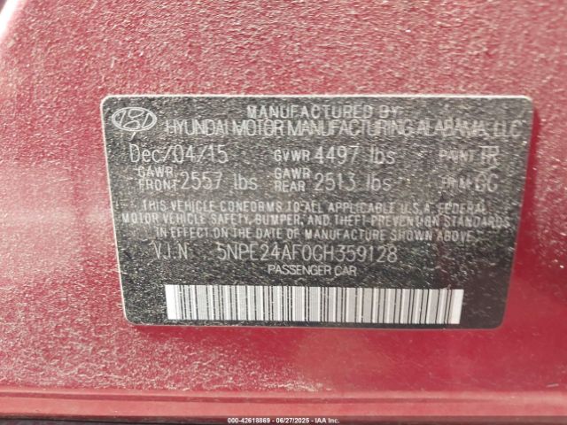 5NPE24AF0GH359128 Hyundai dohc gdi theta-ii