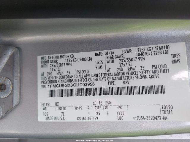 2016 FORD ESCAPE 1FMCU9GX3GUC03956 Photo 8