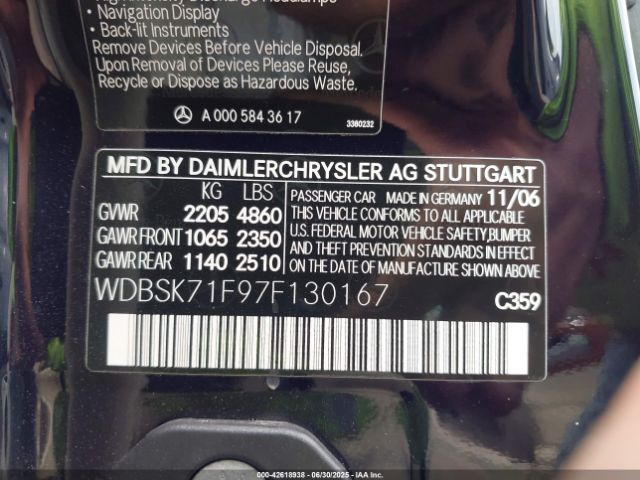 2007 MERCEDES-BENZ SL 550 WDBSK71F97F130167 Photo 8