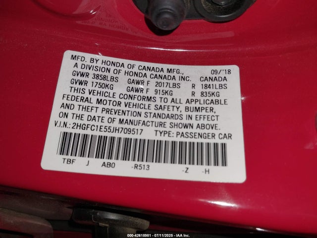 2HGFC1E55JH709517 Honda l15b7