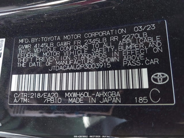 JTDACAAU2P3003915 Toyota m20a-fxs, 1vm