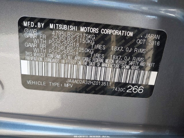 Mitsubishi 2.4 sohc mivec 2017 JA4AD2A32HZ013511 Image 9