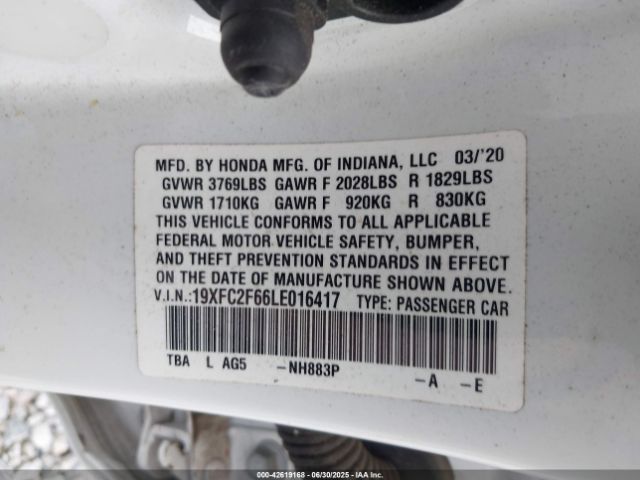 2020 HONDA CIVIC 19XFC2F66LE016417 Photo 8