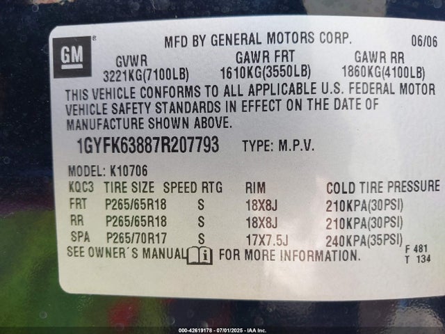 2007 CADILLAC ESCALADE 1GYFK63887R207793 Photo 8