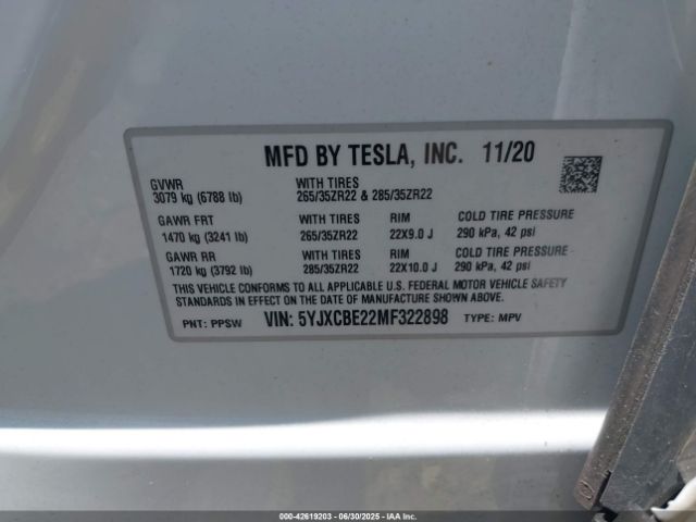2021 TESLA MODEL X 5YJXCBE22MF322898 Photo 8
