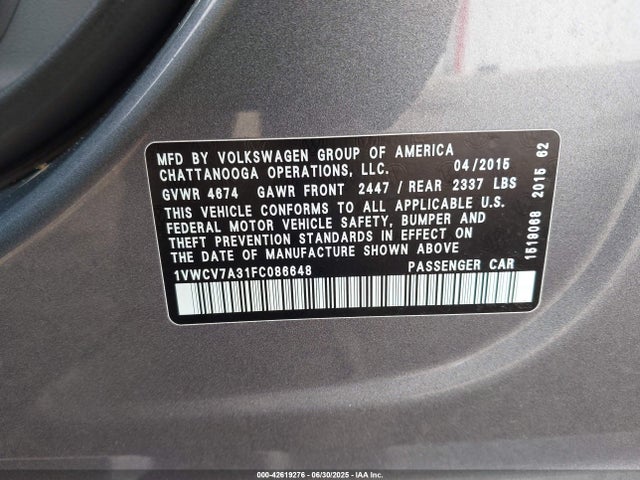 Volkswagen Passat 2015 1VWCV7A31FC086648 Image 9