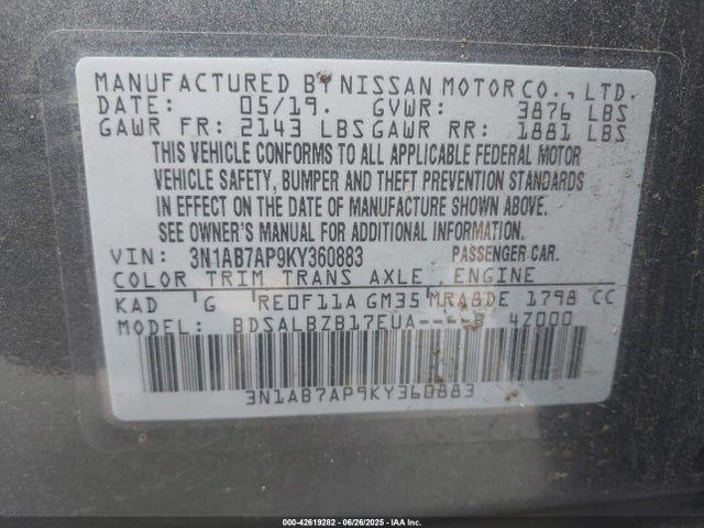 Nissan 2019 2019 3N1AB7AP9KY360883 Image 9