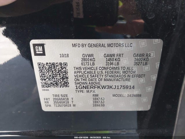 1GNERFKW3KJ175914 Chevrolet lfy - spark ignited direct injection, atss, gen 1