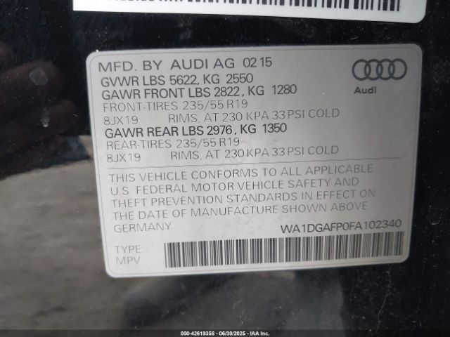 2015 AUDI Q5 WA1DGAFP0FA102340 Photo 8