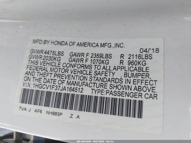 1HGCV1F37JA164512 Honda l15be